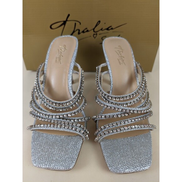 Thalia Sodi Dahlia Embellished Heels Sandals Womens 6 Silver Stone Shoes NWB - Picture 4 of 13